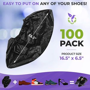 Cubiertas desechables impermeables negras para zapatos, borde elástico antideslizante de 16,5x6,5 pulgadas para uso en interiores y exteriores, paquete 100 CPE, bota de seguridad - Product Image 2
