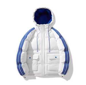 Blouson matelassé à capuche pour homme, coupe-vent, décontracté, hiver, rembourrage épais en polyester, fermeture éclair avant, motif à carreaux, patchwork - Product Image 1