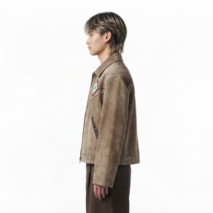 <b>Men</b> Vintage Brown <b>Suede</b> Western Cowboy <b>Jacket</b> Braided Yoke Lapel Collar Zip Up Retro Trucker Ranchwear Darkry Apparel - Product Image 4