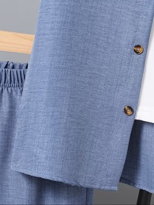 Ropa para niño en oferta, conjunto de primavera, verano y otoño, camisa de tela tejida con botones y pantalones cortos con cintura elástica. - Product Image 4
