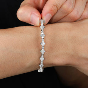 Pulsera de Plata 925 con Baño de Rodio para Mujer, con Diamantes Redondos de Corte Brillante, Engaste de Garra, Diseño Geométrico de Lujo, Eslabones de Cadena, para Boda - Product Image 3