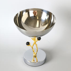 Luxury Silver Pedestal Serving Bowl With Gold Branch Black <b>Crystal</b> Stem Elegant Metal Compote Chalice For Home Decor - Product Image 3