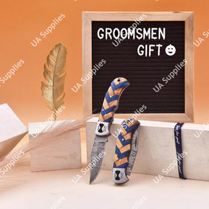 มีดพับเหล็กดามัสกัสทำมือขายดีที่สุด สีสันสดใส ปรับแต่งได้ ด้ามไม้ปักก้า สำหรับตั้งแคมป์ ล่าสัตว์ รับผลิตแบบ OEM/ODM ขายส่ง - Product Image 5