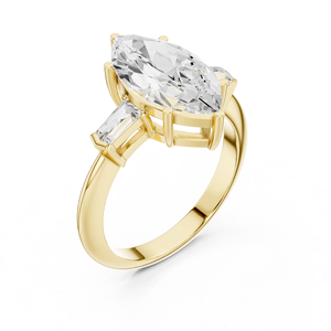 Elegante Anillo de Oro Amarillo de 14K con Diamante Cultivado en Laboratorio Certificado por IGI, Corte Marquesa de 3 CT y Corte Baguette Lateral, para Aniversario, Boda o Compromiso - Product Image 2