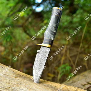 Couteau à lame fixe en acier Damas à bord rasoir, EDC, Skinner, pour camping et pêche, vente en gros, poignée personnalisable OEM, étui en cuir, faible MOQ - Product Image 5
