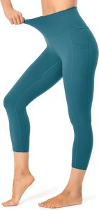 GYM PEOPLE Pantalon de yoga épais taille haute longueur genou en polyamide avec poches, effet ventre plat, extensible dans les quatre sens, pour entraînement et course à pied - Product Image 2