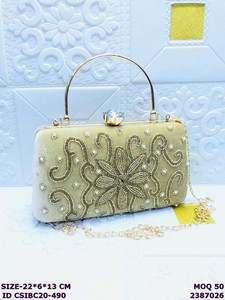 Craftstages International Luxury Velvet Embroidered Evening <b>Clutch</b> Metal Handle Chain 1-1.9L Capacity Satin Lining | Womens - Product Image 3