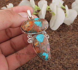 Pendentif en turquoise naturelle vintage en gros, en argent sterling 925 plaqué platine, avec breloque cœur en pierre précieuse rose, fabricant de bijoux - Product Image 2