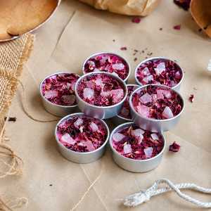 Juego de 8 Velas Aromáticas de Cera de Soya con Cristales y Pétalos de Rosa, Hechas a Mano, en Frascos Metálicos, Decorativas, para Aromaterapia y Decoración del Hogar - Product Image 3