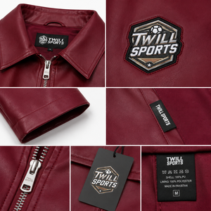 Traje Deportivo Casual de Piel Sintética PU, Diseño Nuevo y Personalizado, Manga Corta, Cuello Camisero, Color Borgoña, Precio al por Mayor - Product Image 4