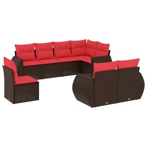 Set di divani da giardino in polyrattan marrone da 8 pezzi con cuscini, mobili da esterno dal design contemporaneo - Product Image 4