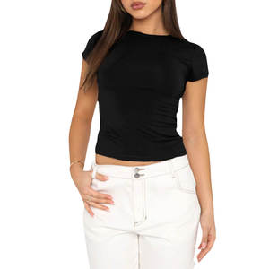 Ready Stock Women's Summer Casual High Street Style Embroidery Logo Print <b>Patchwork</b> Button Tee Short Sleeve - Product Image 3