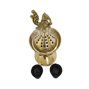 Quemador de incienso de latón fundido con acabado antiguo, diseño fabuloso de calidad superior, color dorado metálico, quemador de incienso decorativo. - Product Image 5