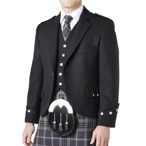 Veste Kilt en Laine Noire pour Homme avec Gilet à 5 Boutons, Style Argyle, pour Mariage Écossais - Product Image 3
