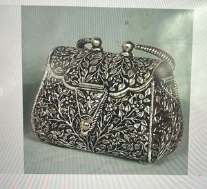 <b>Silver</b> Plated <b>Clutch</b> With Handle Ethnic Floral Carvings For Weddings Evening Party Bags for Women Available At Wholesale Price - Product Image 4