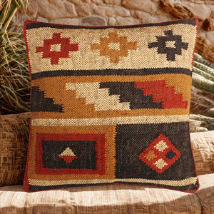 Housse de coussin carrée en tissu de coton tricoté moderne sur mesure, inspirée du style indien, brodée - Product Image 5