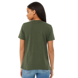 เสื้อยืดคอวีแขนยาวผู้หญิงสำหรับฤดูร้อน พิมพ์ลายตามสั่ง ขายส่ง ผ้าฝ้ายย้อมสีพื้น เสื้อยืดคอวีผู้หญิง - Product Image 5
