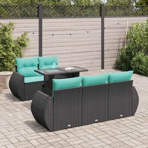 Divano da 6 pezzi in Poly Rattan nero in Acacia con cuscini divani da giardino - Product Image 1