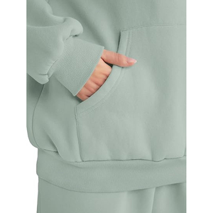 Ensemble survêtement décontracté 2 pièces pour femme, marron, en molleton et élasthanne, avec sweat à capuche et pantalon de jogging, manches longues, coupe ample, couleur unie - Product Image 6