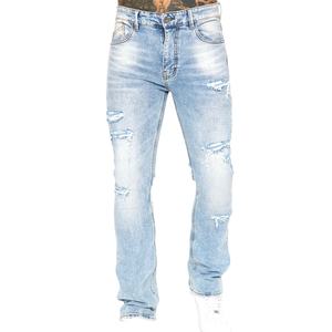 Vaqueros de hombre de cintura media, personalizados, de alta calidad, con efecto suavizante, desgastados, lavado ácido, corte ajustado, ecológicos, ligeros, estilo urbano, rectos - Product Image 1