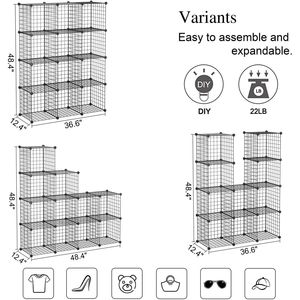 Estantería Modular de 12 Cubos, Organizador de Almacenamiento Metálico con Rejillas en C, Contenedores de Almacenamiento, Estante de Almacenamiento - Product Image 3