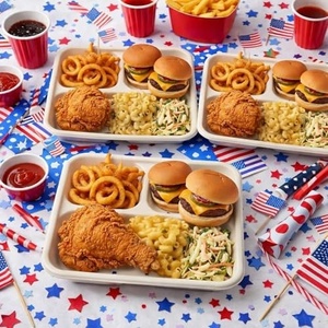 Nouvelle barquette alimentaire jetable pour pique-niques, festivals et événements en plein air, plateau repas 3 compartiments en bagasse pour présentation alimentaire - Product Image 5