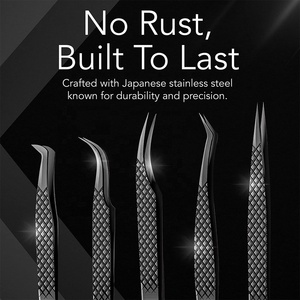 Kit professionnel de 5 pinces à épiler en acier inoxydable noir durables et réutilisables pour extensions de cils, courbées, droites, pointues, volume - Product Image 3