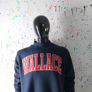 Wallace <b>Navy</b> Blue Turtleneck Sweatshirt Oversized Cotton Knitted Casual Pullover Front Letter Print Unisex CLUSH SPORTS - Product Image 2