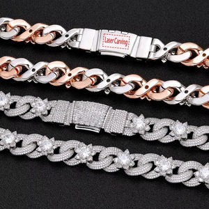 GRA Moissanite Flower Link Chain <b>Necklace</b> Micro Pave Rose Gold <b>Silver</b> Hip Hop Iced Out Jewelry - Product Image 3