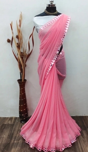 KV Unstitched Georgette <b>Blouse</b> Material Solid <b>Saree</b> - Product Image 3