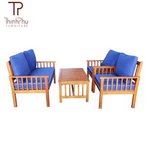 Sillón de Madera para Exteriores ThinhPhu con Cojín Azul, Estructura de Teca Sólida, Diseño Tradicional, Resistente a la Intemperie, Muebles de Jardín - Product Image 2