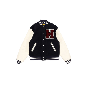 Veste universitaire d'hiver personnalisée, corps en laine de qualité supérieure, manches en cuir véritable, devant en chenille, veste pour homme - Product Image 1