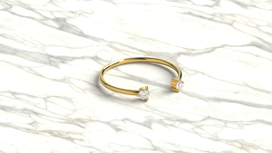 Minimalist 18K Gold Open Cuff <b>Diamond</b> <b>Ring</b> Round Cut <b>Diamond</b> Band Dainty Two Stone Stacking <b>Ring</b> Engagement Gift Jewelry Women - Product Image 3