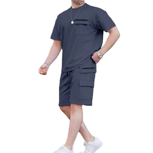 <b>Men's</b> Lime Green Casual Short Sleeve T-Shirt With Shorts Set Breathable Solid Color Crew Neck Drawstring Waist Summer Wear - Product Image 3