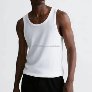 Débardeur de sport en maille côtelée 100% coton pour homme avec logo brodé OEM pour les séances d'entraînement en salle de sport - Product Image 1