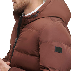 Veste matelassée à capuche pour homme, marron, polyester, rembourrée de duvet, coupe-vent, manteau d'hiver décontracté, fermeture éclair, coupe régulière - Product Image 4