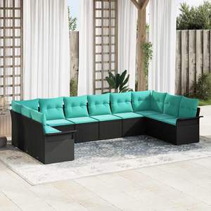 Juego de Sofás de Jardín de Ratán Sintético Negro de 10 Piezas con Almacenamiento, Muebles Duraderos y Elegantes para Exteriores - Product Image 1
