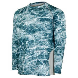 Men's Long Sleeve Hunting Shirt Blue Water Print Moisture-Wicking Polyester Summer Outdoor Top - Product Image 5