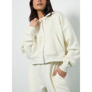 Nouvel ensemble de survêtement sportif ample 2025 avec fermeture éclair, taille élastique, pour le jogging et l'entraînement, en molleton de coton, pour femme - Product Image 2