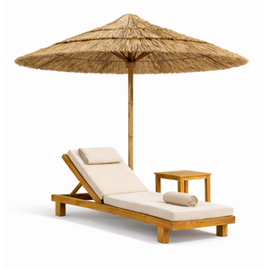 Ensemble de chaises longues de piscine tropicales de luxe ARTERRA en teck avec parasol, mobilier haut de gamme pour projets de villas - Product Image 1