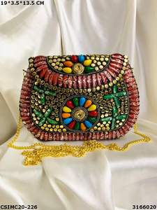 Antique Handmade Women Bridal Ladies Metal Clutch Slings <b>Bag</b> Shape Ethnic Mosaic Golden <b>Silver</b> <b>Bags</b> From India - Product Image 1