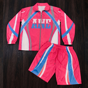 Custom Logo Men Tracksuit Polyester Windbreaker Full Zip Jacket Sports Shorts Two Piece Set Breathable Sublimated Sweatsuit - Product Image 3