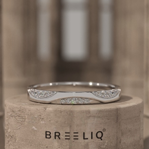 แหวนแต่งงานเพชรทรงโค้ง ทองคำขาว 14K แหวนเพชรทรงกลมแบบฝังช่อง ดีไซน์เรียบหรู สามารถสวมซ้อนกันได้ เครื่องประดับชั้นดี - Product Image 4