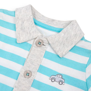 Combinaison Polo Bébé Garçon Rayée Bleu et Blanc avec Broderie de Voiture, Tricotée, Ignifuge et à Fermeture Éclair |   OEM/ODM - Product Image 2