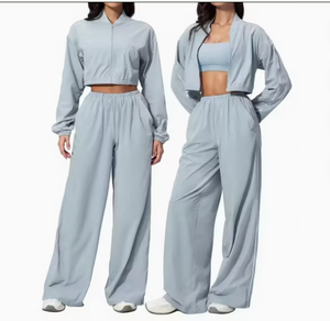 Ropa Deportiva para Mujer, Protección Solar, Secado Rápido, Conjuntos Deportivos, Top Corto con Cierre, Pantalones Holgados, para Correr al Aire Libre, Gimnasio, Entrenamiento, Fitness - Product Image 6