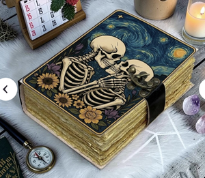NEW ERA NEO-GM Skeleton Couple <b>Diary</b> Leather Hardcover UV Printing Sewn Binding Vintage Deckle Edge 100 Sheets Gift Notebook - Product Image 3