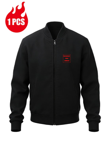 Direct Factory Men's Bomber Jacket Full <b>Zip</b> Solid Color Casual Outerwear Polyester Fleece Material Stand Collar Regular Fit - Product Image 2
