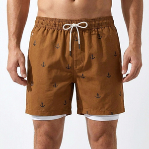 Luxury <b>Men's</b> Summer Beach <b>Trunks</b> with Built-in Liner Black Anchor Print Boardshorts Breathable Custom Logo Apparel - Product Image 5