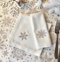 Serviettes de table rectangulaires en lin brodées flocons de neige, douces, respectueuses de la peau, réutilisables, lavables en machine, décoratives pour fêtes
