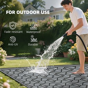 Tappeto da esterno reversibile lanterna nera e grigia impermeabile in plastica con borsa per il trasporto 9 'X 18' - Product Image 6